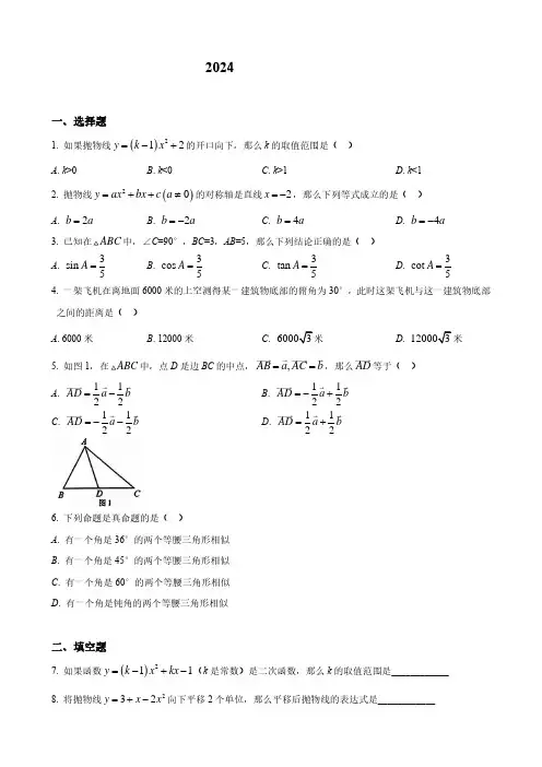 上海市2024届嘉定区中考数学一模