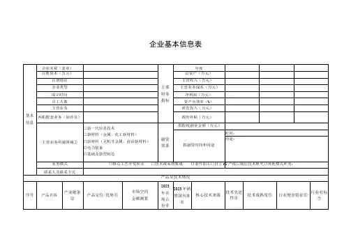 公司企业基本信息表