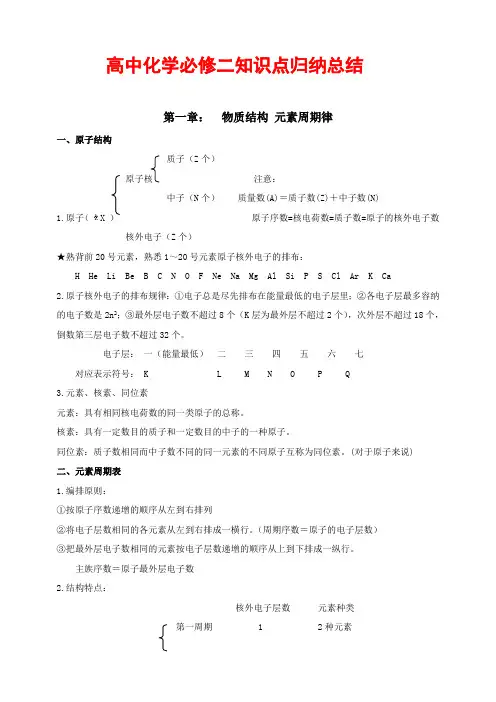 2 高中化学必修二知识点归纳总结