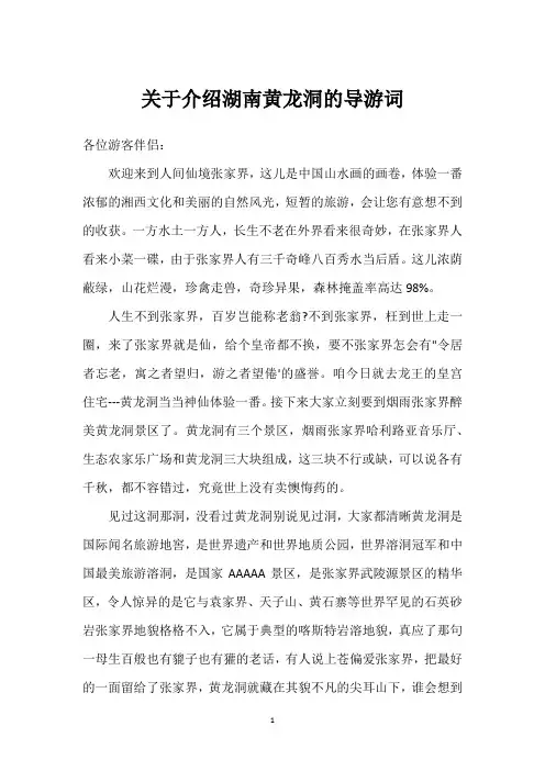 关于介绍湖南黄龙洞的导游词