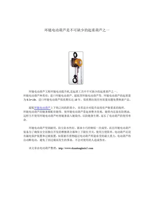 环链电动葫芦是不可缺少的起重葫芦之一
