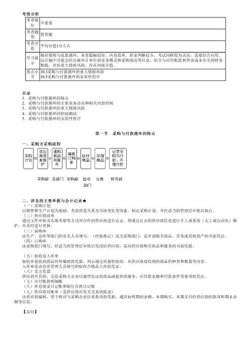 2023年注册会计师《审计》 第十章 采购与付款循环的审计