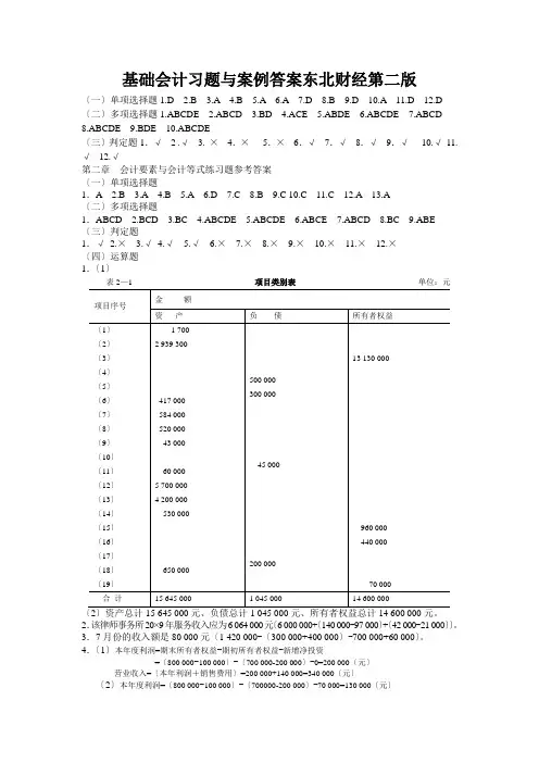 基础会计习题与案例答案东北财经第二版