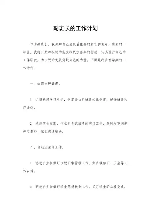 副班长的工作计划