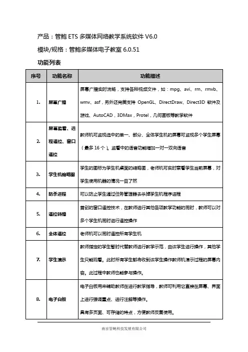 管鲍多媒体电子教室软件功能列表