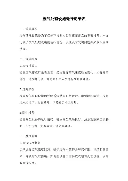 废气处理设施运行记录表
