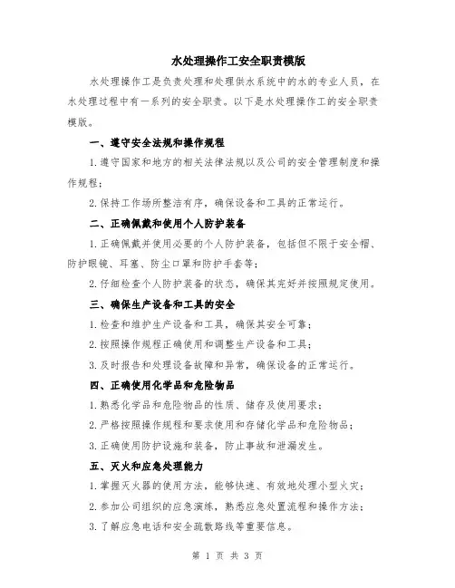 水处理操作工安全职责模版