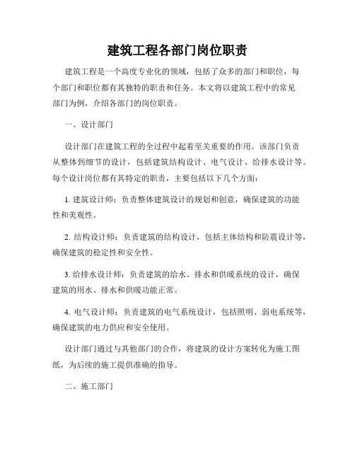 建筑工程各部门岗位职责