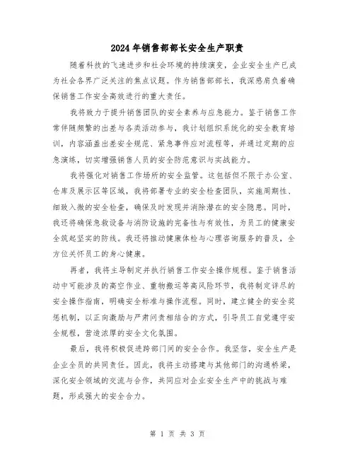2024年销售部部长安全生产职责（2篇）