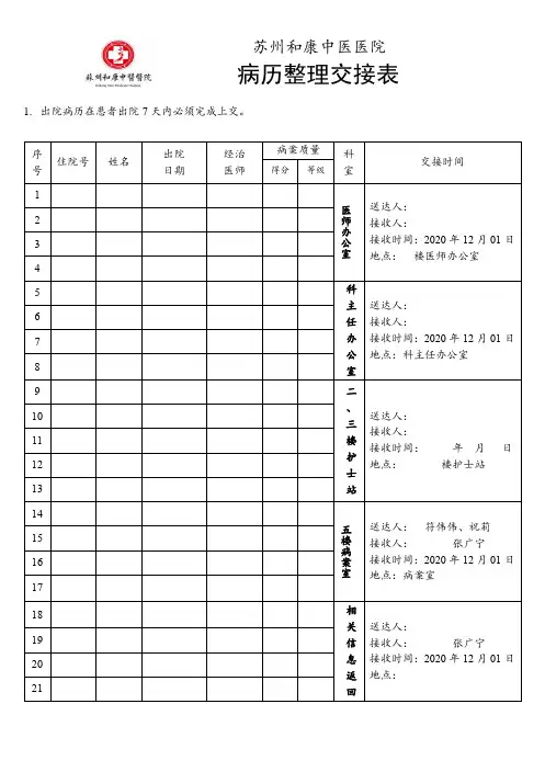 病历整理交接表
