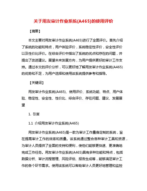 关于用友审计作业系统(A465)的使用评价