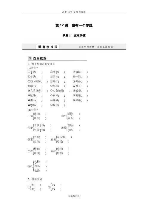 人教新课标版-语文-高一必修2学案 第12课 我有一个梦想