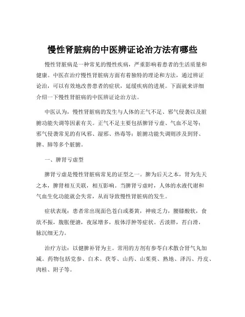 慢性肾脏病的中医辨证论治方法有哪些