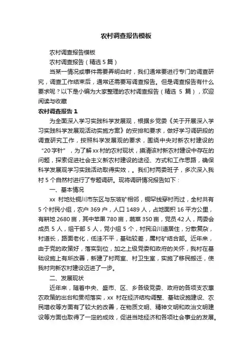 农村调查报告（精选5篇）