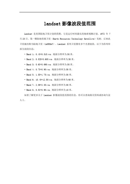 landsat影像波段值范围
