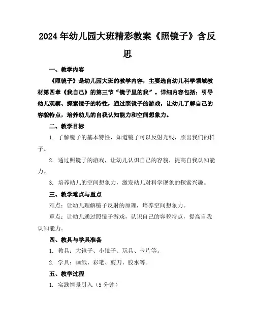 2024年幼儿园大班精彩教案《照镜子》含反思