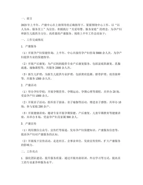 产康中心上半年工作总结