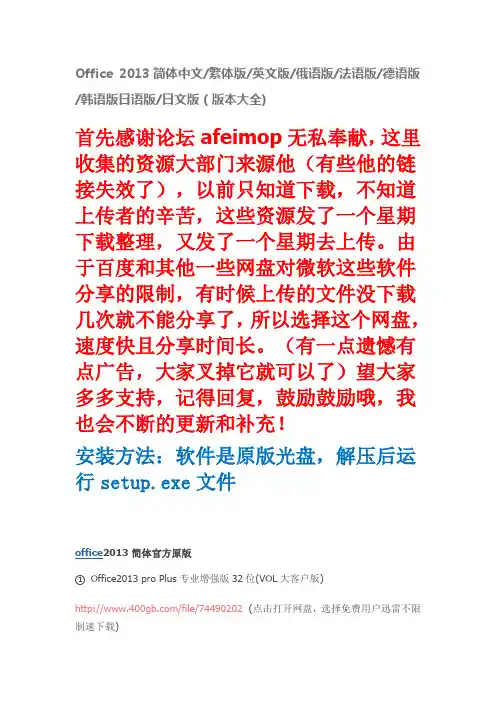 Office 2013简体中文繁体版英文版(版本下载地址大全)