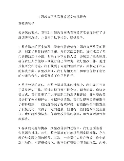 主题教育回头看整改落实情况报告