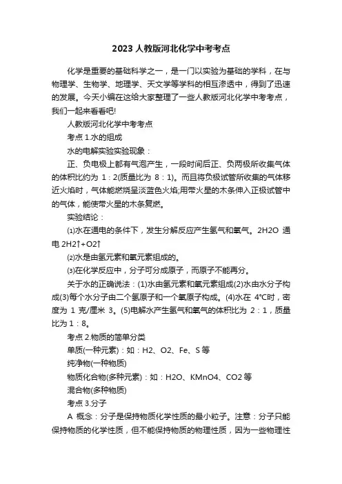 2023人教版河北化学中考考点