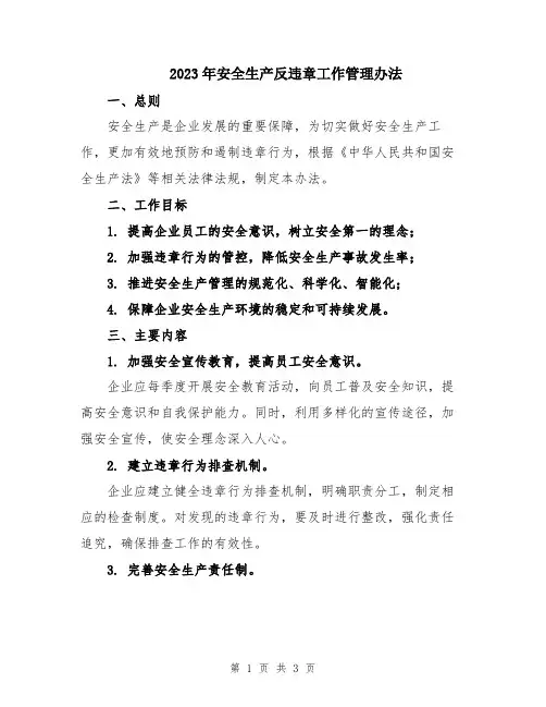 2023年安全生产反违章工作管理办法