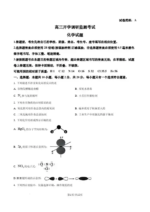 山东潍坊2024-2025学年高三上学期开学考试化学试题