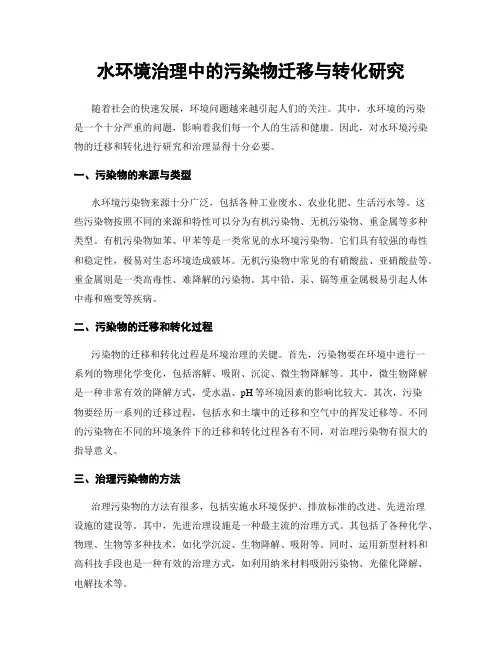 水环境治理中的污染物迁移与转化研究