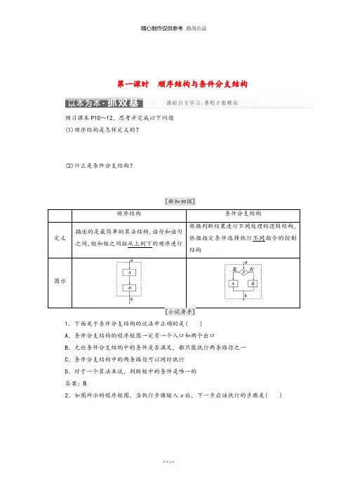 高中数学第一章1.1.3第一课时顺序结构与条件分支结构教学案新人教B版必修20