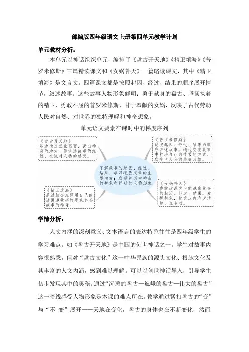 部编版四年级语文上册第四单元教学计划