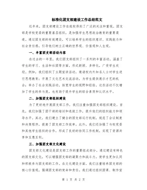 标准化团支部建设工作总结范文