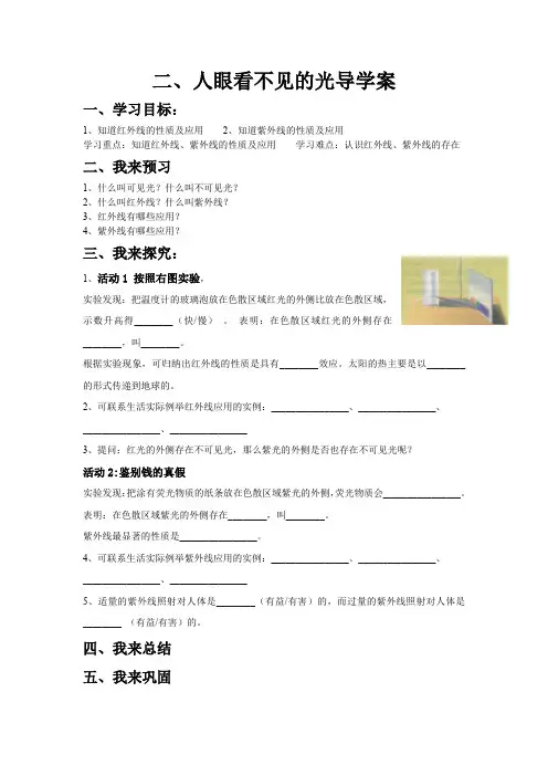 苏科课标版初中物理八年级上册第三章3.2 人眼看不见的光学案
