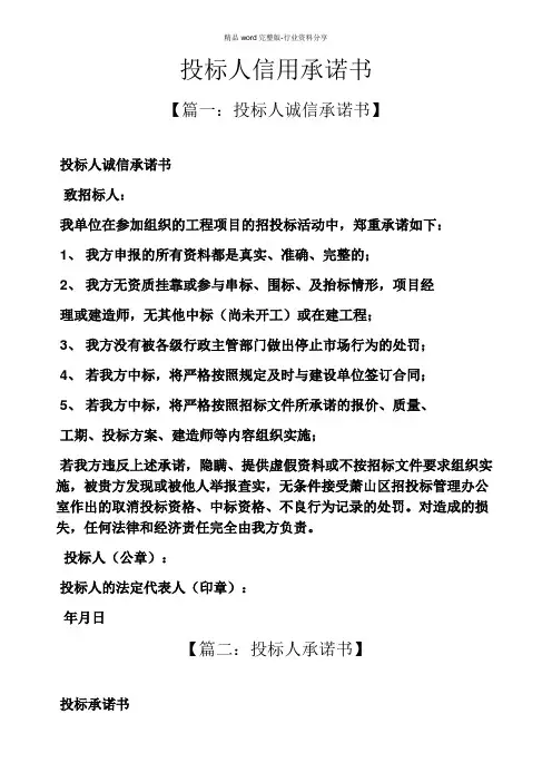 投标人信用承诺书