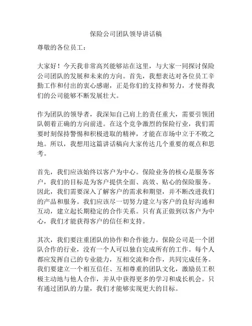 保险公司团队领导讲话稿