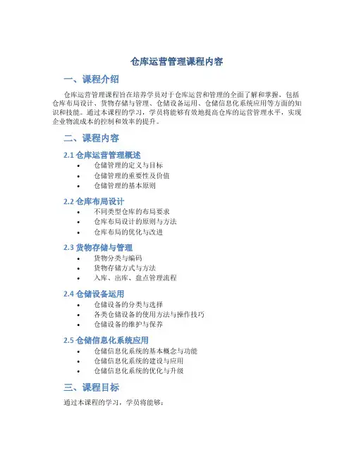 仓库运营管理课程内容