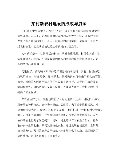某村新农村建设的成效与启示