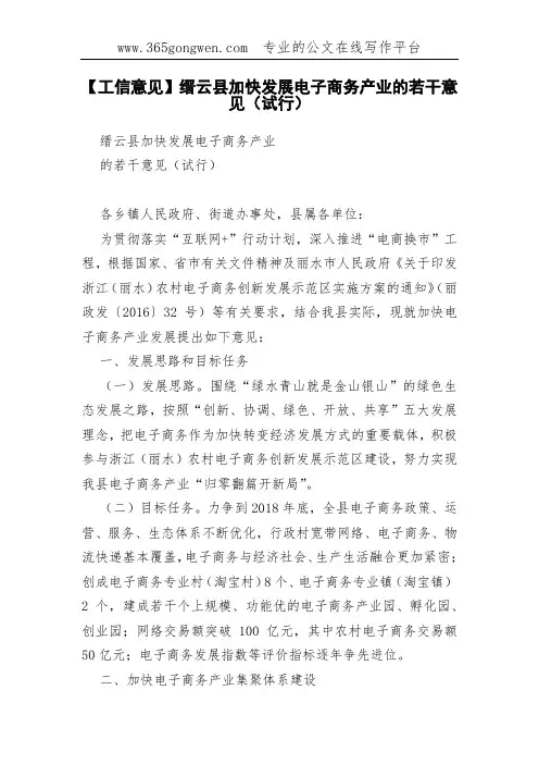 【工信意见】缙云县加快发展电子商务产业的若干意见(试行)