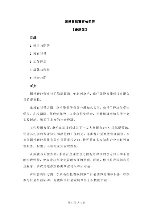 国投智能董事长简历
