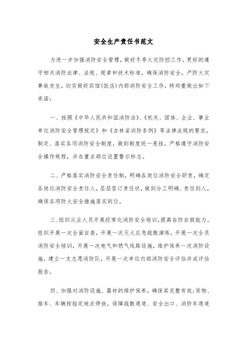 安全生产责任书范文（6篇）