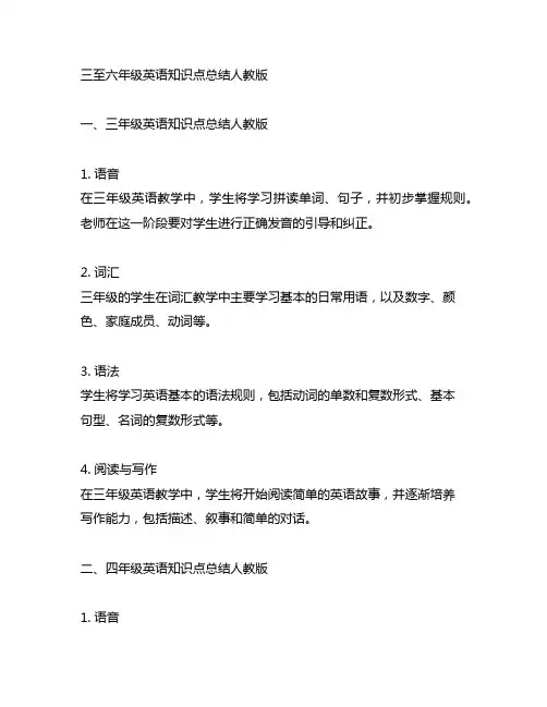 三至六年级英语知识点总结人教版