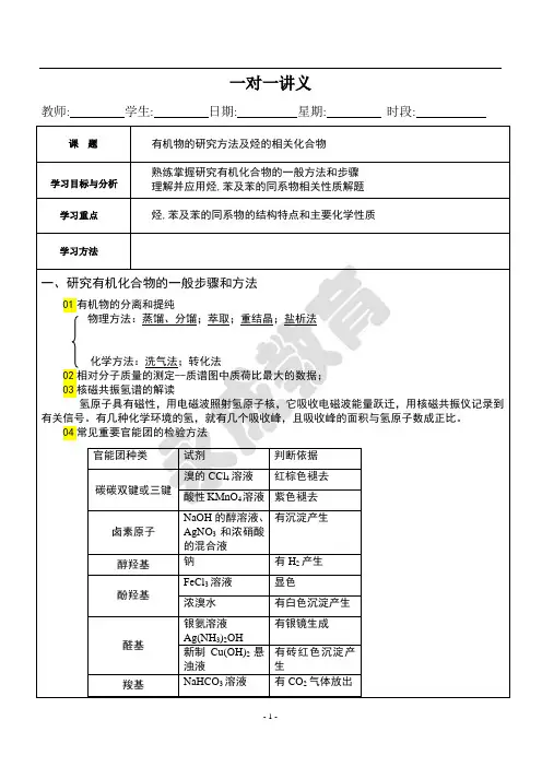 高中化学烃和卤代烃一对一讲义(一)