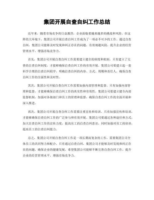 集团开展自查自纠工作总结
