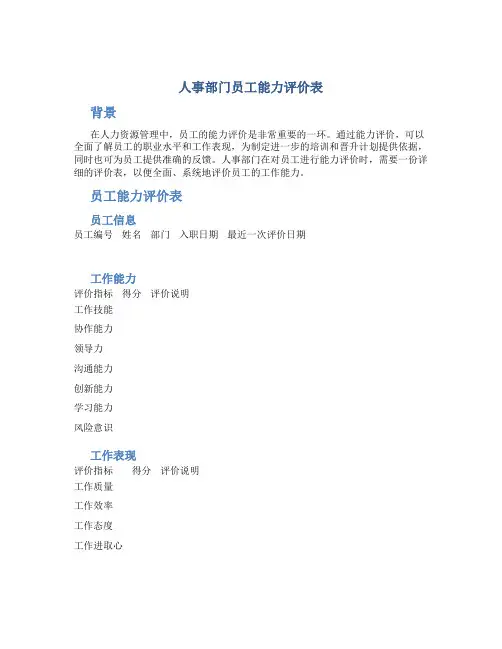 人事部门员工能力评价表