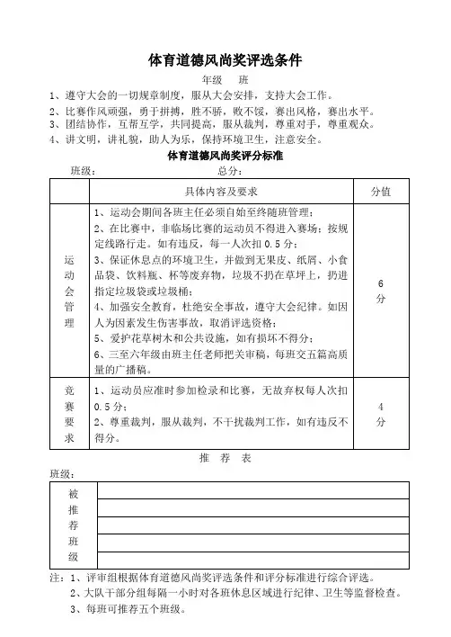 体育道德风尚奖评选条件