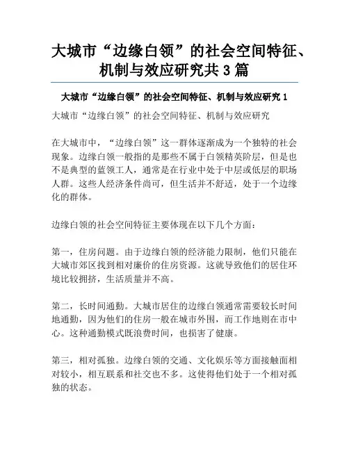 大城市“边缘白领”的社会空间特征、机制与效应研究共3篇