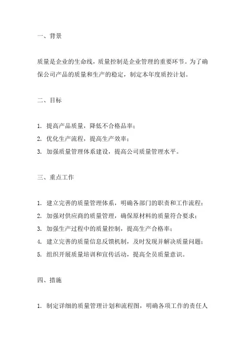 2024年度质控计划
