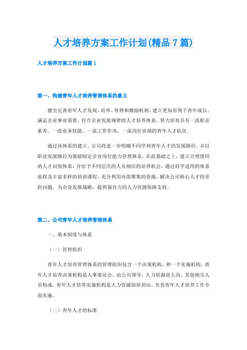 人才培养方案工作计划(精品7篇)