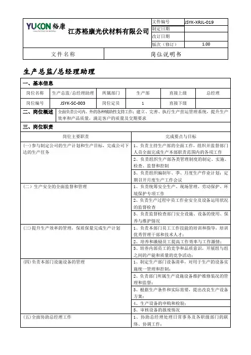 岗位说明书(生产总监)