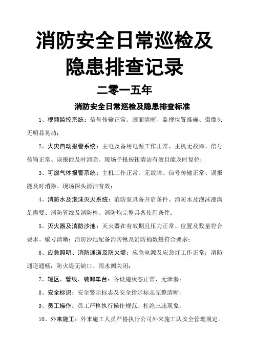 消防安全日巡查记录表及设备检查表 