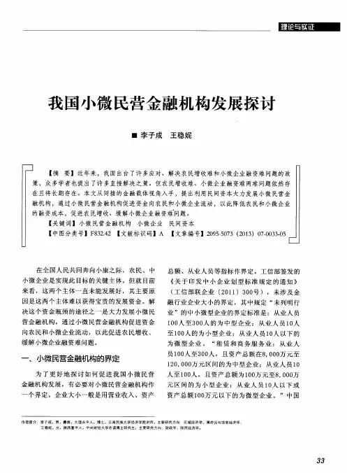 我国小微民营金融机构发展探讨