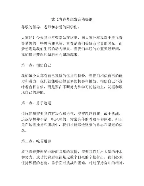 放飞青春梦想发言稿提纲